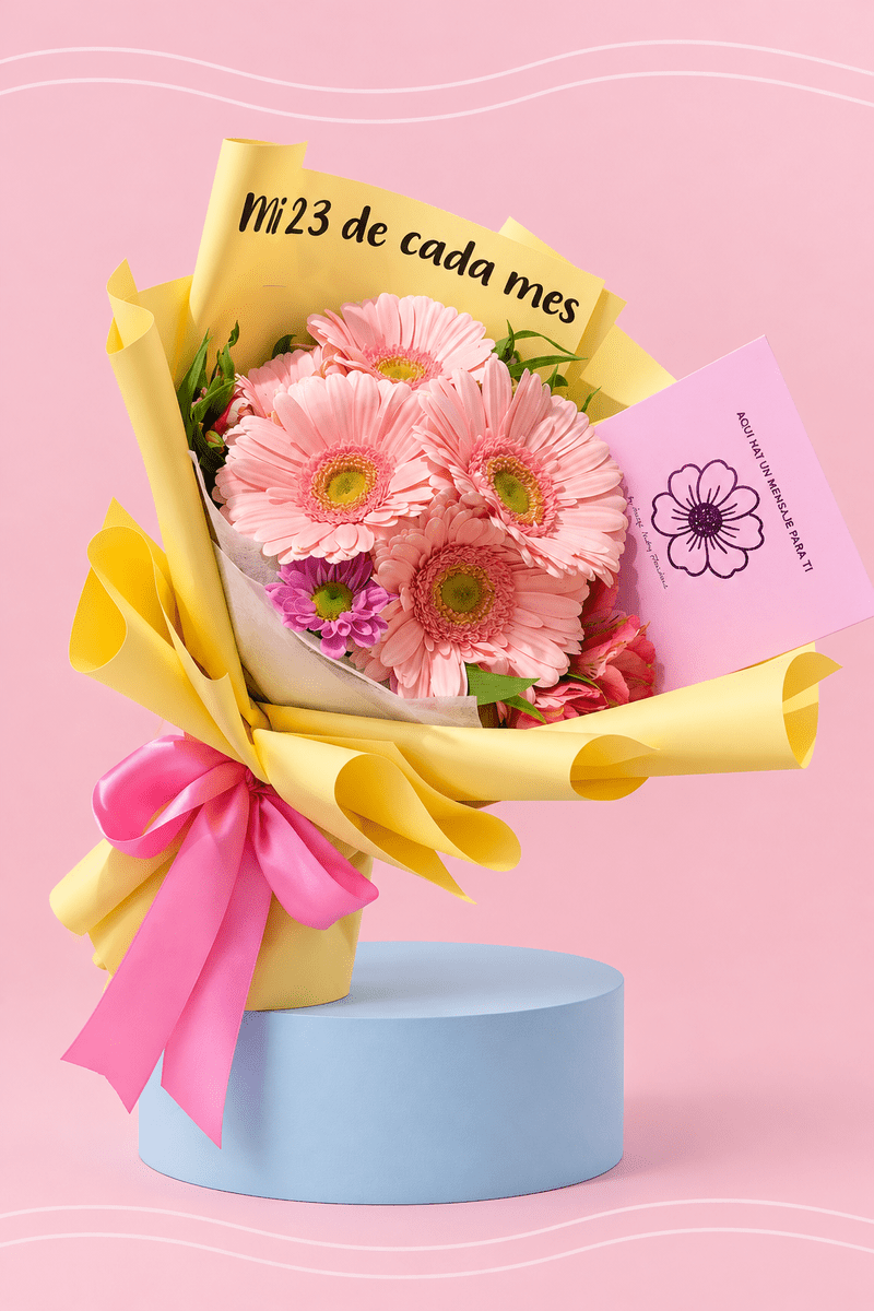 Ramo floral con mensaje pastel
