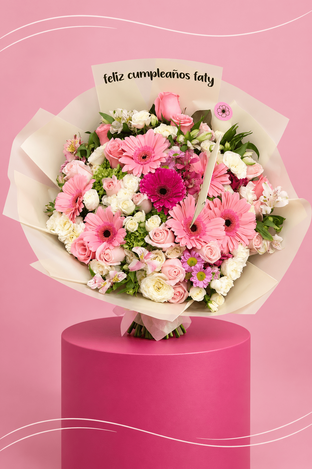 Ramo rosa de cumpleaños feliz