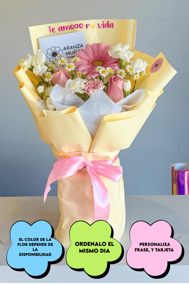 Arreglo de rosa, clavel y gerbera